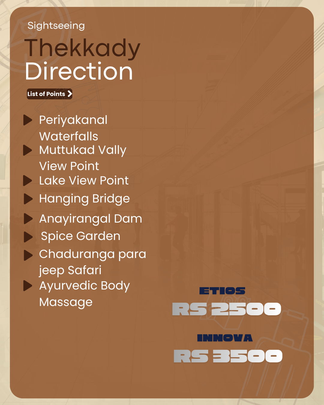 Thekkady sightseeing route from Munnar including waterfalls and spice garden