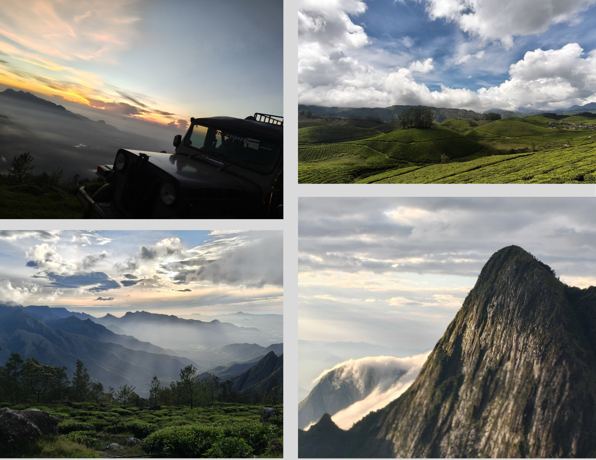 Munnar hill station sightseeing taxi for tea gardens and Kolukkumalai sunrise